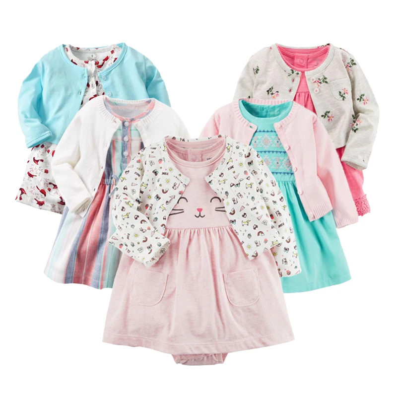 Весенняя одежда для маленьких девочек хлопковый кардиган с длинными рукавами, платье принцессы комплект для маленьких девочек, одежда для младенцев комплект одежды для малышей