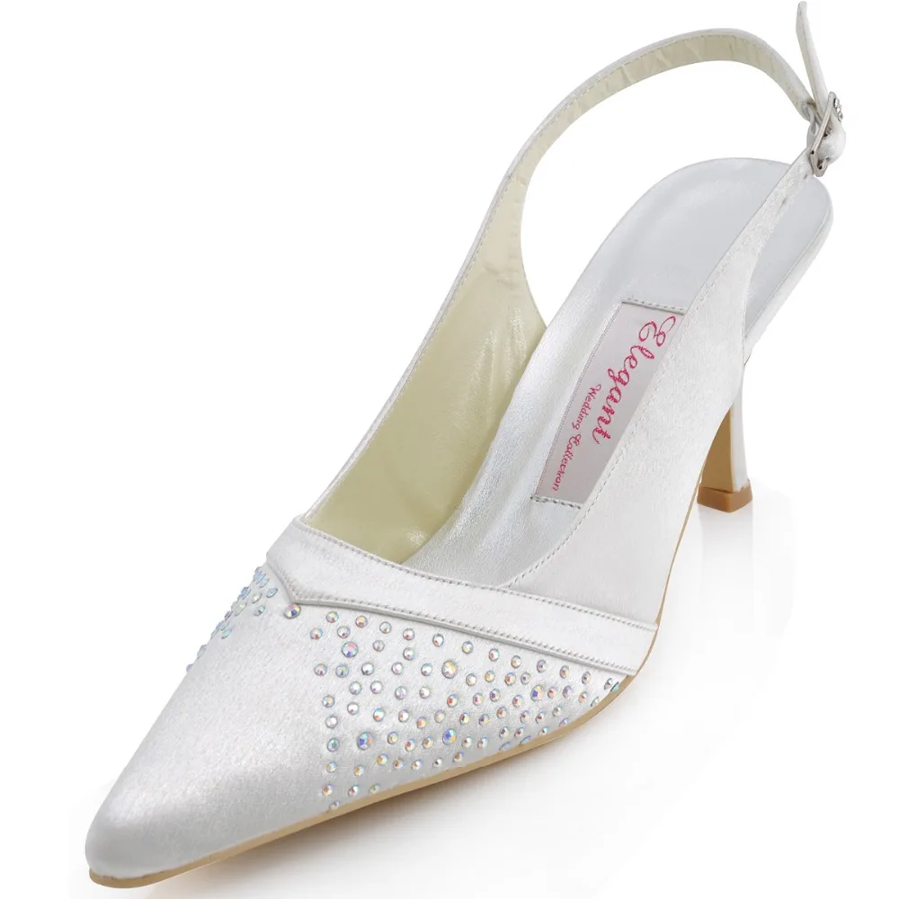 

EP11014 Pointy Toe Women Pumps Rhinestone Slingback Cutout Bow Buckle Satin Bridal Wedding Evening Party Dress Shoes white Ivory