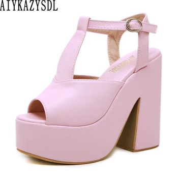 

AIYKAZYSDL Women Punk Gladiator Sandals Peep Toe Platform Wedge Shoes Ultra Very High Heels Thick Block Chunky Heel Creepers