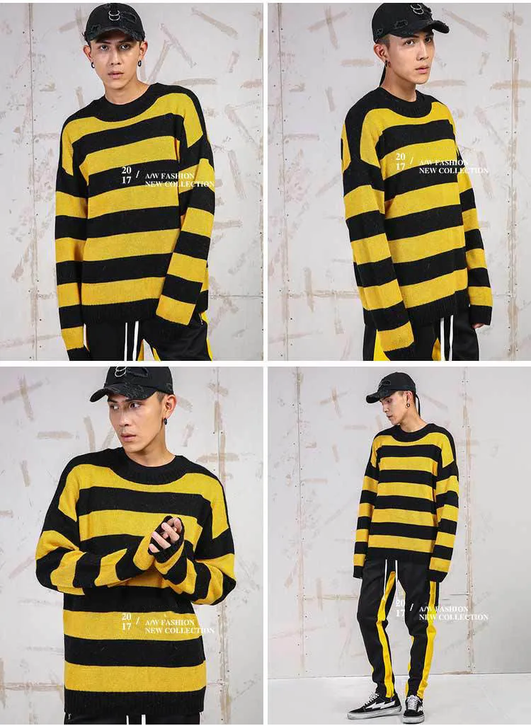 Aolamegs Sweater Men Patchwork Striped Hit Color Cardigan Mens Pullover High Street Sweaters Fashion Knitted Male Sweater Autumn (15)