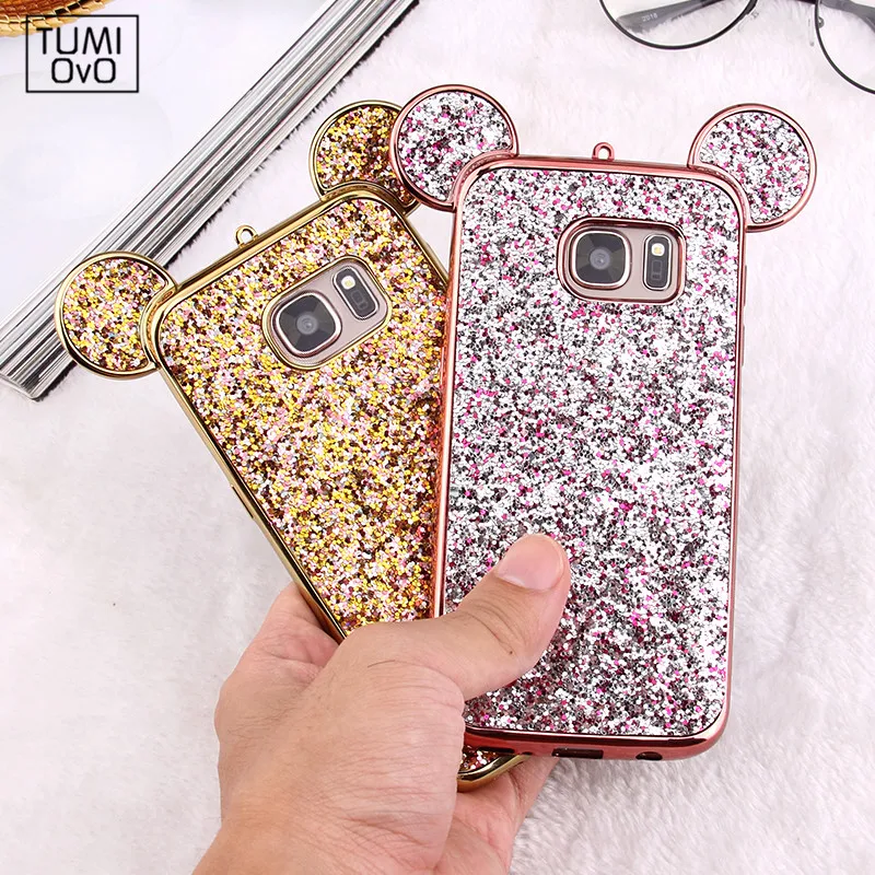 Luxury 3D Mickey Ears Silicon Plating TPU Soft Case For Samsung Galaxy S8 Plus S7 Edge / S6 Edge