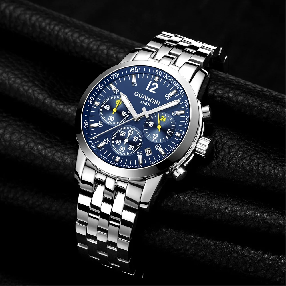 GUANQIN часы для мужчин бизнес мужские часы лучший бренд класса люкс водонепроницаемые часы кварцевые наручные часы с хронографом erkek kol saati