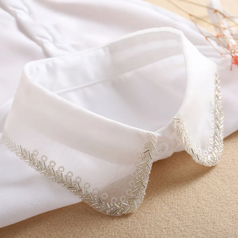 

White Detachable Collars For Women 2019 Woman False Collar Shirt Black With Beads Removable Fake Collar Detachable Shirt Female