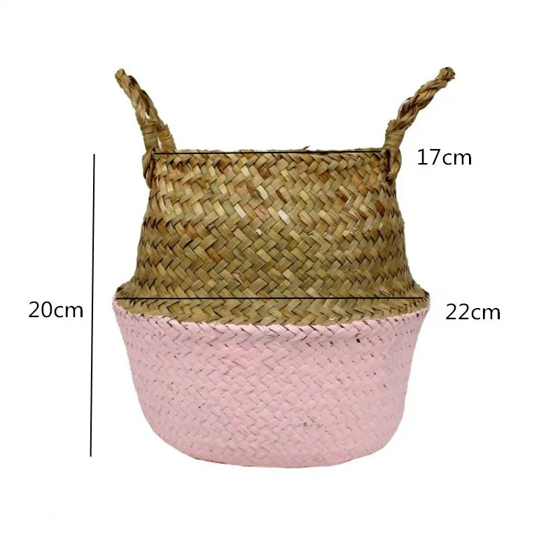 Garden Plant Flower Pot Handmade Rattan Storage Basket Foldable Seagrass Straw Hanging Woven Handle Toy Storage Container 1Pc - Цвет: H