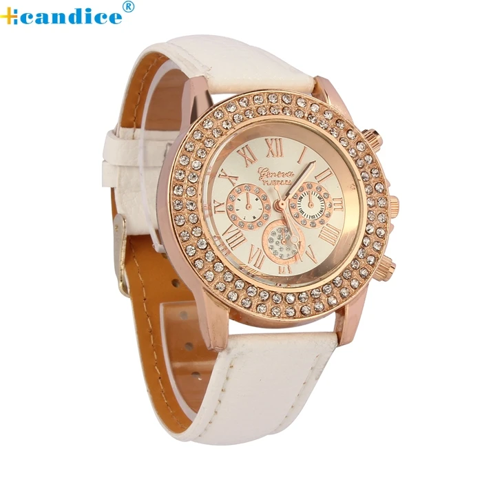 

Splendid Vogue Women Ladies Crystal Dial Quartz Analog Leather Bracelet Wrist Watch