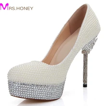 12 cm Heels Elfenbein Perle Brautjungfer Schuhe Hochzeit High Heel-schuhe Stilettlo Ferse Hochzeit Feier Partei Pumpen Kostenloser Versand