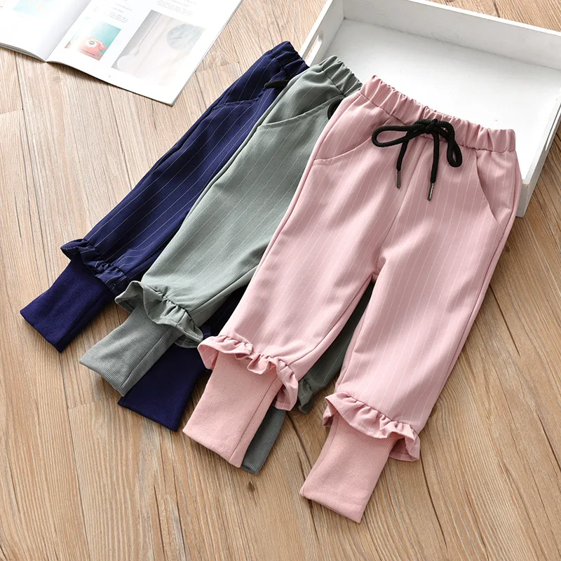 

Girls spring and autumn 2019 new children's wild pants spring and autumn girls fashion wrinkled long pants