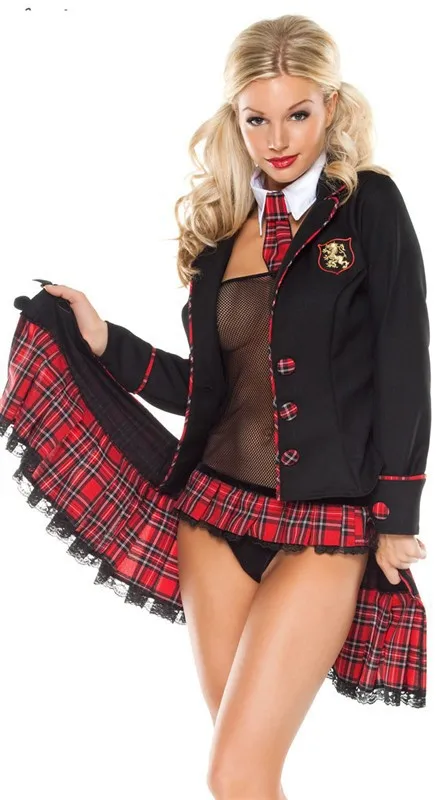

Sexy costumes Seductive Girl Red school uniform for girls adult costume Coat and mini skirt sexy lingerie Entice Underclothes