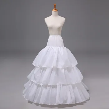 

3 Hoops Women Ruffled Train Underskirt High Quality White Bridal Ball Gown Petticoats Elastic Waist Wedding Crinoline Skirt
