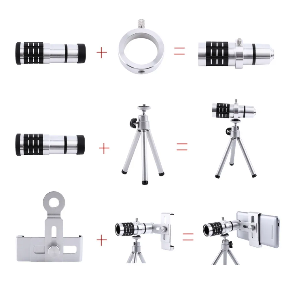 Высокое качество 12X зум камера телефото телескоп объектив+ крепление штатив Комплект для мобильных iPhone Xiaomi samsung huawei htc универсальный
