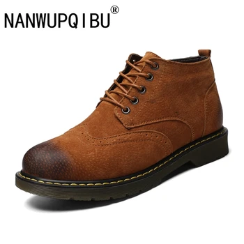 

New Men Boots Genuine Leather Boots Large Size Men Casual Boots Lace-Up Bullock Boots Men Brown Spring/Autumn Shoes