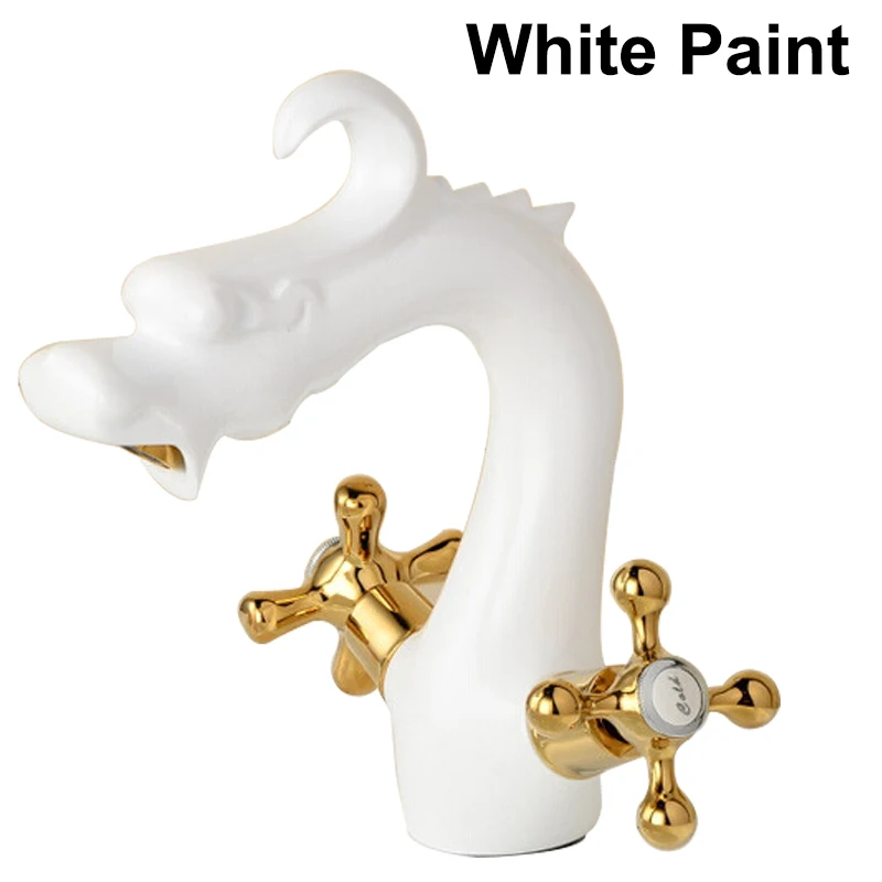 Quyanre смеситель Ванная комната Дракон смесители двойной ручкой смеситель раковина смесители бортике - Цвет: White Painting