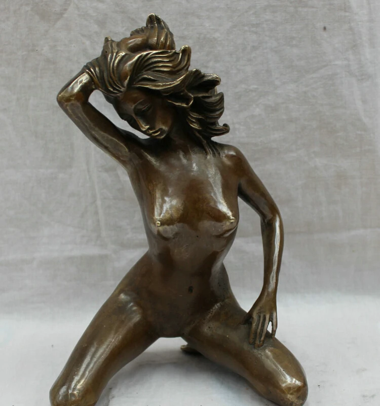 

song voge gem S3093 11" Chinese Bronze Copper Art Dance Nude Lady Belle Goddess Statue Sculpture
