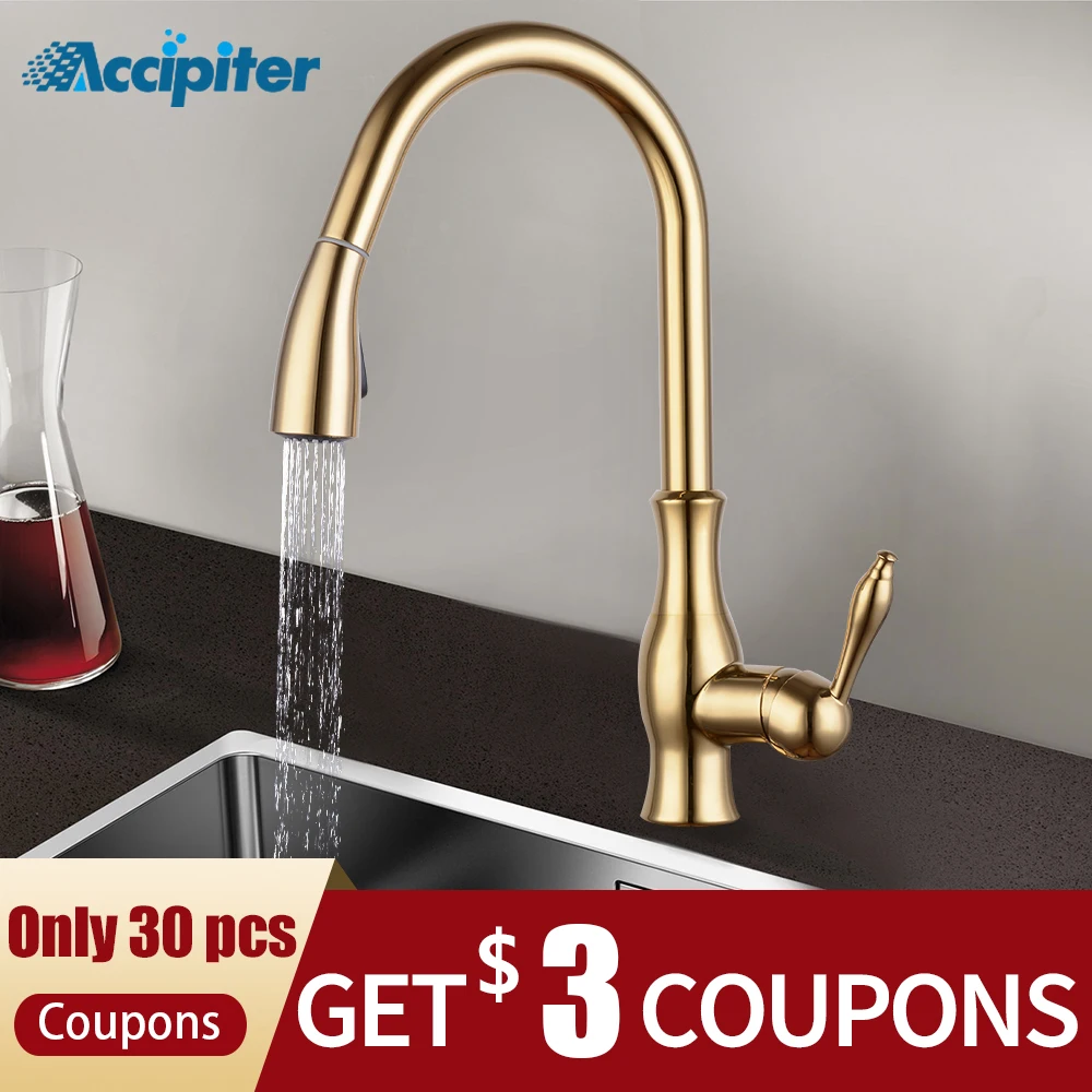 Closeout Kitchen Faucets Sink Gold Taps Single Handle Pull Out