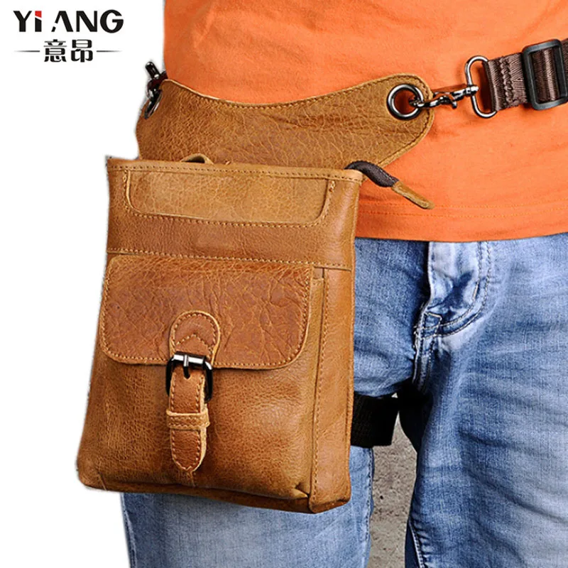 

Men Oil Wax Genuine Leather First layer Cowhide Vintage Waist Drop Leg Bag Leisure Cross Body Casual Shoulder Pack Travel Riding