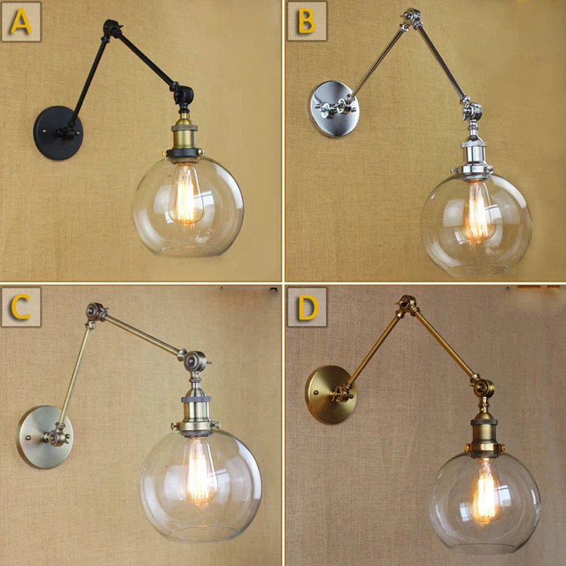 Retro Two Swing Arm Wall Lamp Glass Shade Wall Sconces,Wall Mount Swing Arm Lamps With Edison