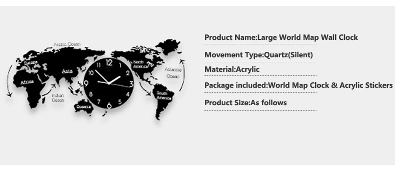 Бесшумные настенные часы с большой картой мира Современный дизайн Акриловые 3D наклейки Подвесные часы светящиеся в темноте часы настенные часы