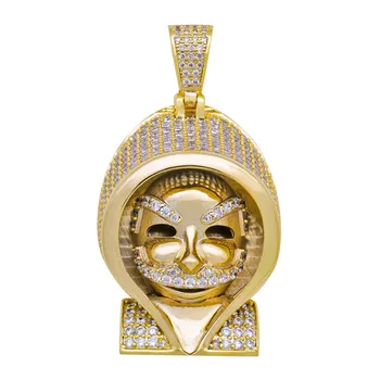 

Hip Hop Gold Color Plated Iced Out Micro Pave Cubic Zircon Egyptian Pharaoh Head Copper Pendant Necklace For Men Women