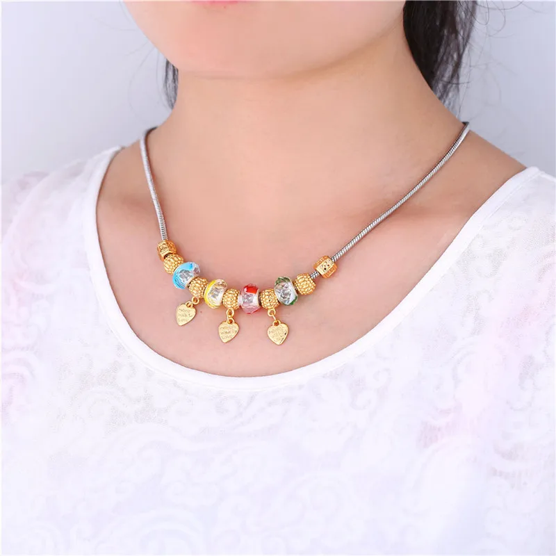 Kpop Folk custom Heart Necklace For Women DIY Gold Color Rhinestone