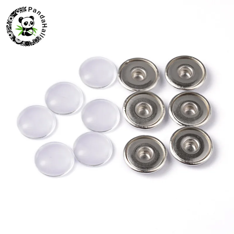 

20Sets 18mm Platinum Color Cameo Brass Snap Button with Clean Glass Cabochons for jewelry findings