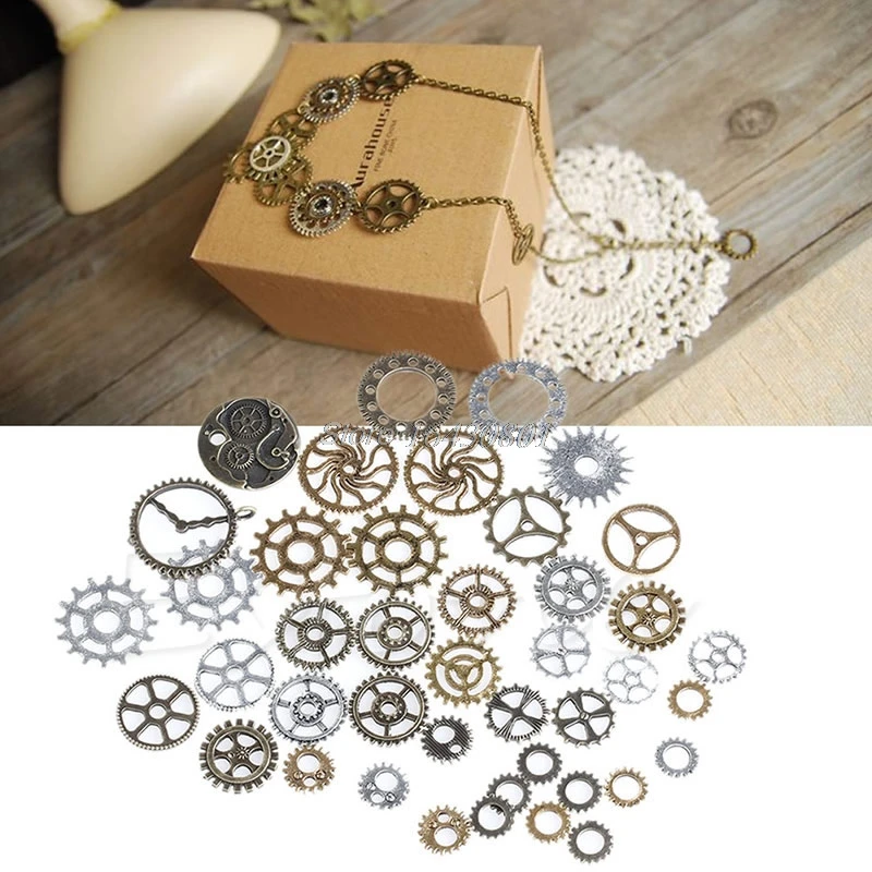 42 piezas Vintage piezas de aleación de joyería Steampunk arte DIY manualidades Cyberpunk engranajes para ver S08 de la nave de la gota