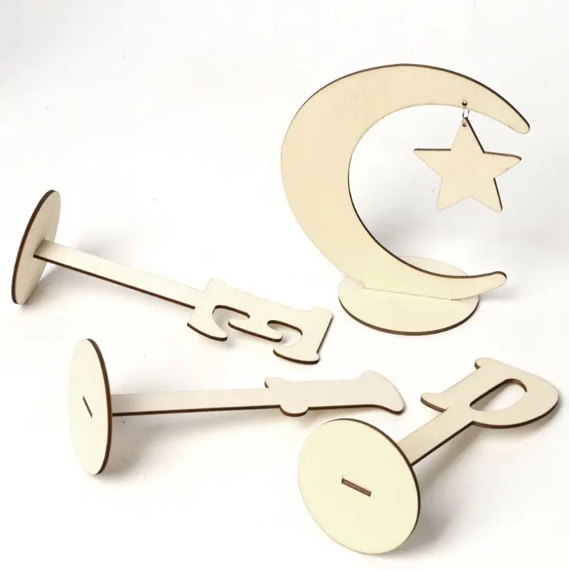 4 шт./компл. деревянное ремесло Eid Mubarak мусульманский фестиваль искусство ремесла стол украшение дома натуральное дерево самодельная буква луна