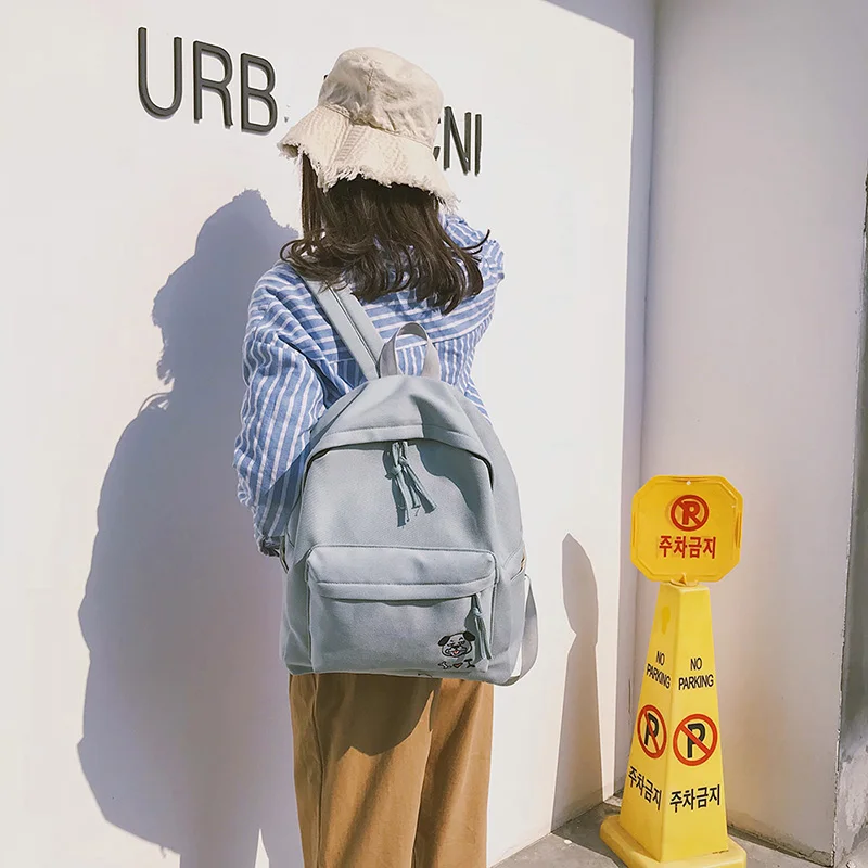Women Backpack Schoolbag Canvas Cute Dog Embroidery Cotton Fabric Backpack Female Vintage Notebook Backpack For Girls School Bag (25)