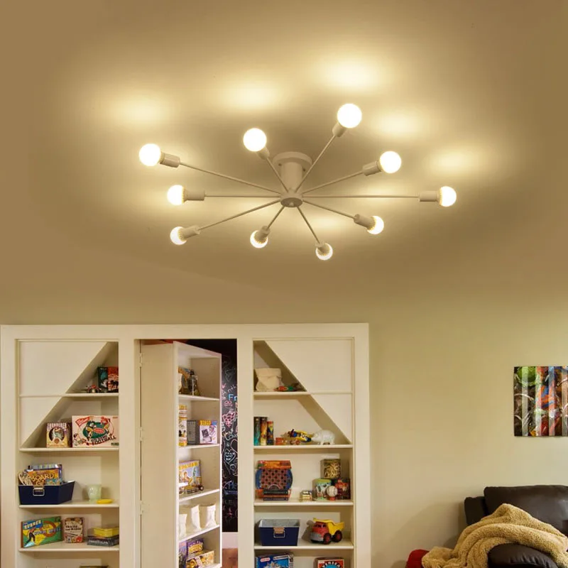 Us 96 6 30 Off Personality Retro Led Ceiling Lamp Vintage Iron Black White Simple Ceiling Light Holder Wrought Iron Ceiling Lamp E27 Bulb In Ceiling