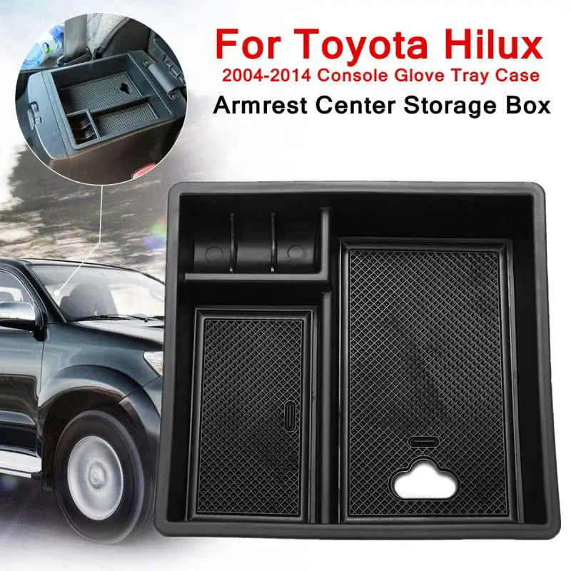 

Armrest Center Storage Box Plastic for Toyota Hilux 2004-2014 Console Glove Tray Case Built-in 2 Non-slip Mats Organized Shape