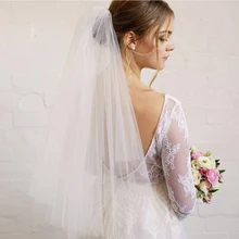 Простая свадебная вуаль для невесты, Высококачественная мягкая фатиновая Фата невесты с кристаллами, короткая многослойная свадебная вуаль белого цвета