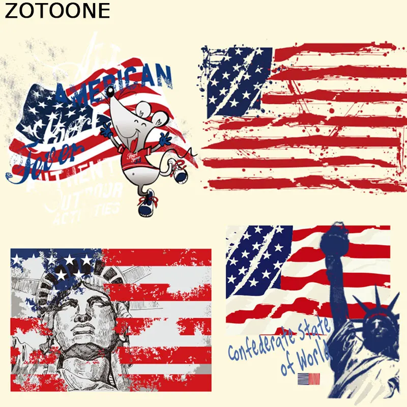 

ZOTOONE American Flag Patches A-level Washable Heat Transfer Iron on Patches DIY Accessory Decoration Print on Clothes Bags E