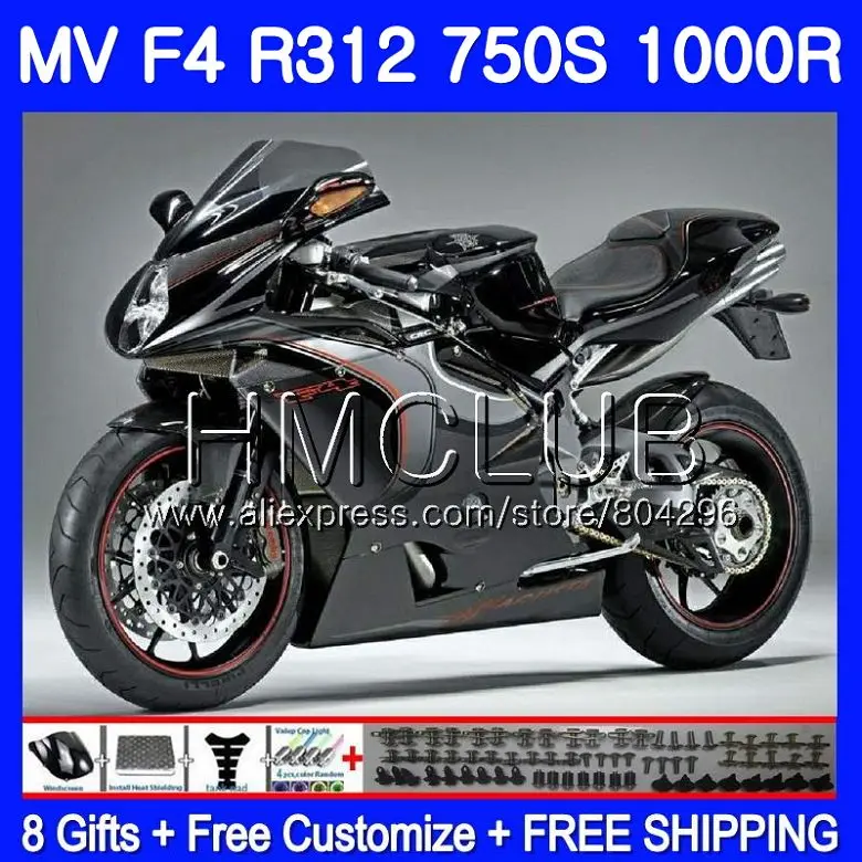 

Kit For MV Agusta F4 R312 750S 1000 R 750 1000CC 05 06 129HM.11 1000R 312 1078 1+1 MA MV F4 2005 2006 05 06 Fairing blk silvery