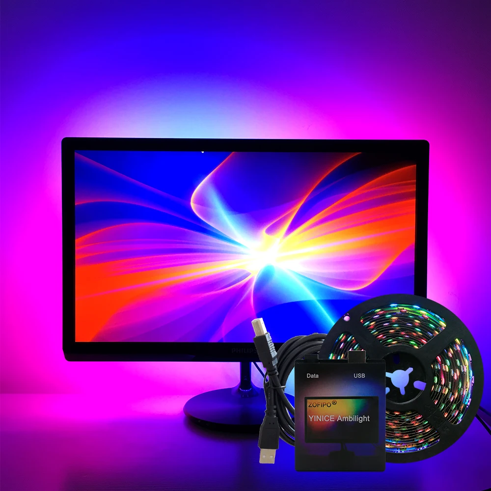 Ambilight ТВ USB Адресуемая WS2812B 5 в Светодиодная лента 5050 RGB цвет мечты для компьютера ТВ Настольный экран подсветка 1 м 2 м 3 м 4 м 5 м