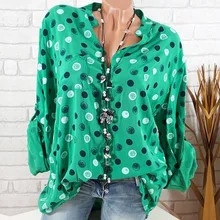 Plus Size 5XL Spring Summer Stand Collar Pocket Casual Blouse Women Adjustable Long Sleeve Polka Dot Print Shirts Plus Size 5XL Spring Summer Stand Collar Pocket Casual Blouse Women Adjustable Long Sleeve Polka Dot Print Shirts