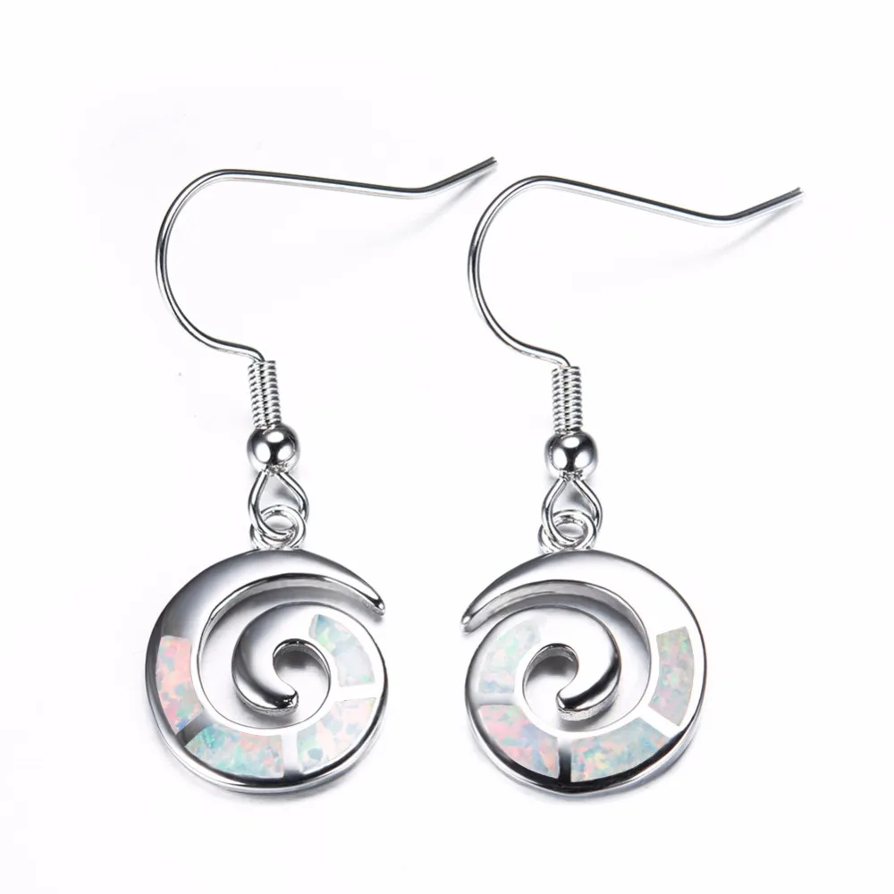 

925 Sterling-Silver White/Blue Fire Opal Spiral Shape Drop Earrings For Women Birthday Gifts