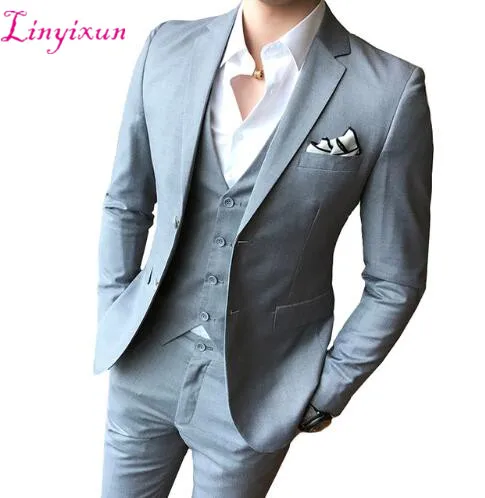 

Solid Color slim fit male 3 piece suits wedding dress men Business Casual blazer Wedding Prom Dinner Suits Groomsman Wear tuxedo