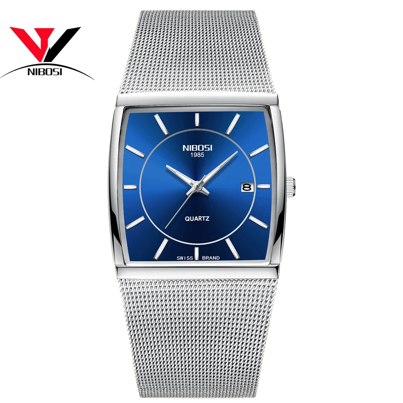 Reloj Hombre NIBOSI квадратные часы для мужчин люксовый бренд с сетчатым ремешком модные