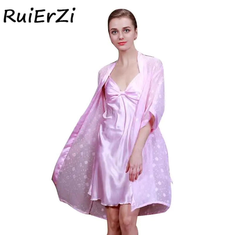 Autumn-Casual-Women-s-Silk-Robe-Gown-High-Quality-Floral-Bathrobe-Nightgown-Two-pieces-Solid-Color