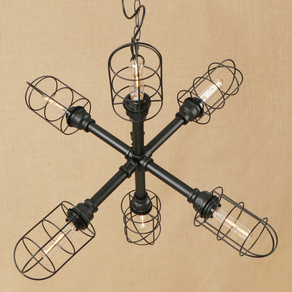 

Industrial Hanging Pipe Pendant Lights Vintage Spider Suspended Light Fixtures Iron Cage Lampshade For Home Office Bar Loft