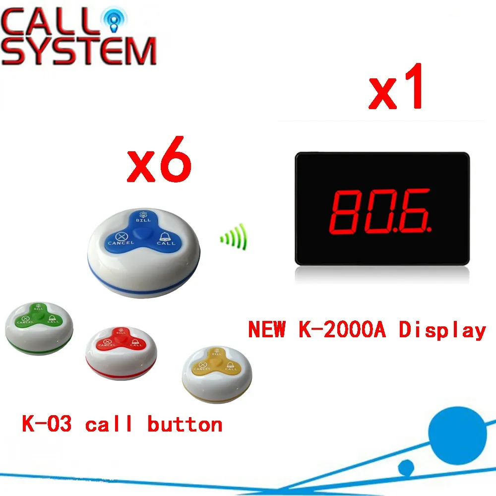 K-2000A+K-O3-W 1+6 Wireless Restaurant Table Paging Button System