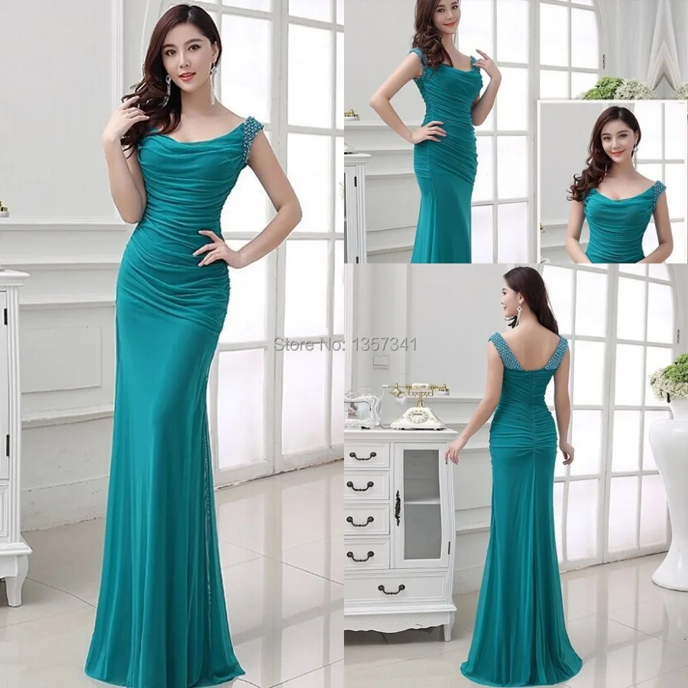 free shipping 2015 sheath Teal Cheap Long Evening Dress Elegant women