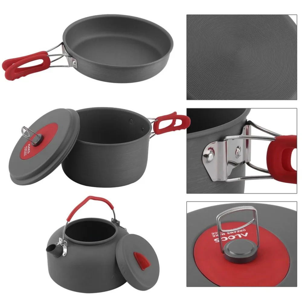 Alocs antiadherente de aluminio, juego de utensilios de cocina para Camping, cocina ultraligera, hervidor de agua para 2-3 personas, freidores para acampar