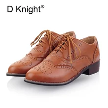 Vintage Carved Women Brogue Oxfords Fashion Round Toe Lace Up Oxford Shoes For Women Big Size 34-43 Ladies Flat Oxfords