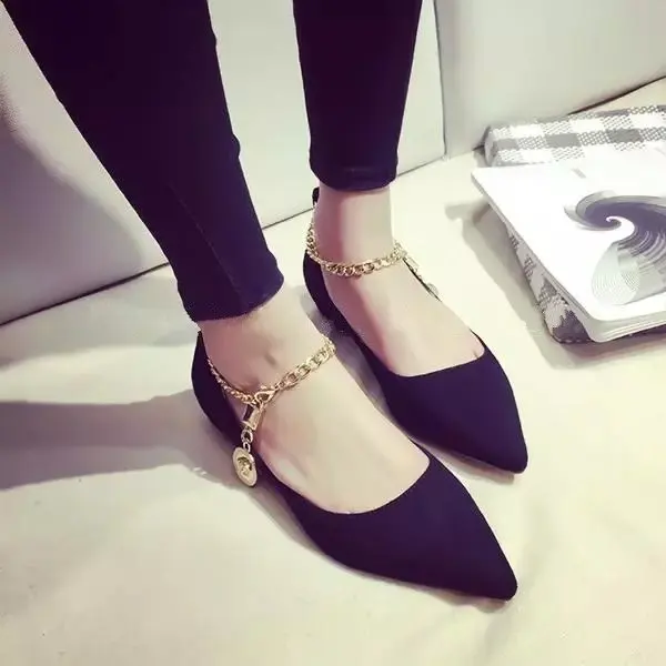 

Big Size 11 12Flat with flat spring and summer women shoe buckle pointed shoes in Europe and England