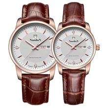 Couple Watches Nuodun Gold Quartz Watch Water Resistant Noctilucent 20mm Leather Watch Strap Business Cheap Watches