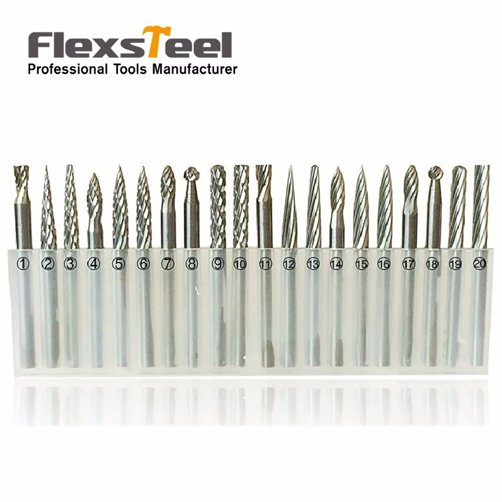 

20 Pieces 1/8" Shank Tungsten Steel HSS Routing Router Drill Bits Set Rotary Burr Dremel Tools Engraving Wood Working Tools