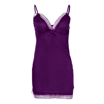 Горячая Женская ночнушка платье размера плюс с кружевным бантом Сексуальное белье Ночная рубашка без рукавов перспективная Ночная рубашка A20 - Цвет: Фиолетовый