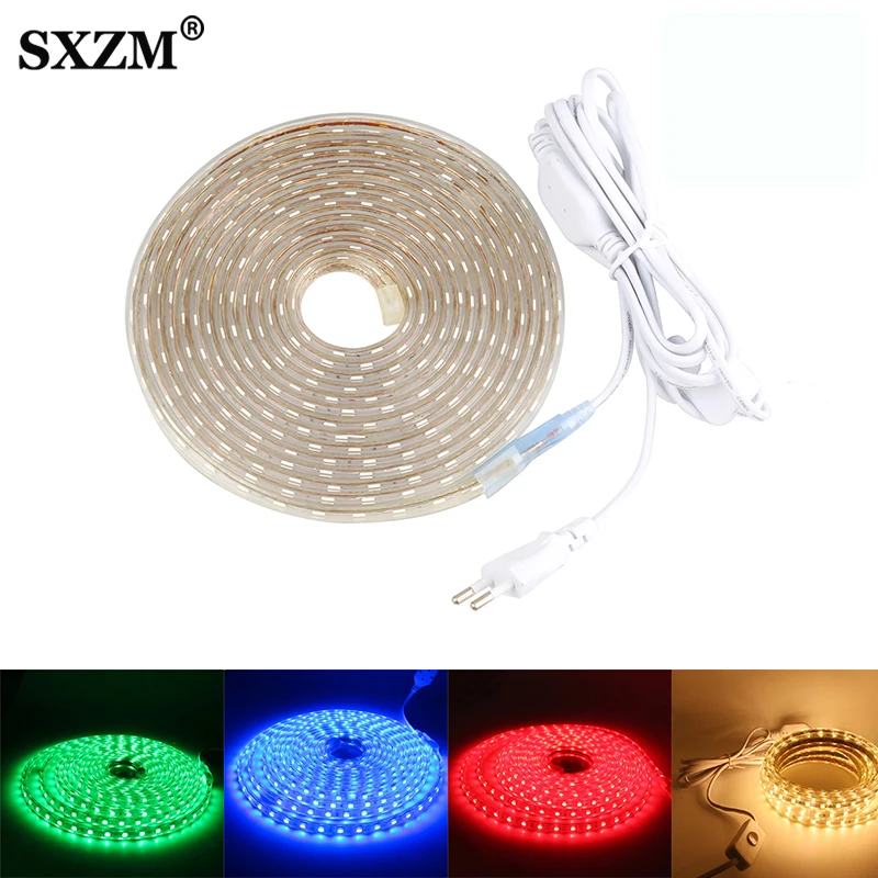 

Waterproof led strip light 220V with switch ON/OFF Flexible light 5050 outdoor LED tape IP67 Kitchen EU plug lights free chips