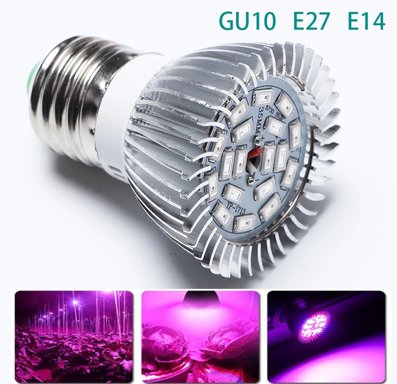 

3/5pcs Full Spectrum Led Grow Light 18W E27 GU10 E14 Led Grow spotlight bulb lamp for Flower Plant Hydroponics System aquarium