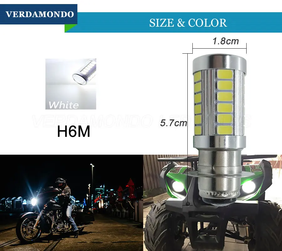 Светодиодные противотуманные фары H6M PX15d 33 SMD 5730 для авто мотоцикла вездехода